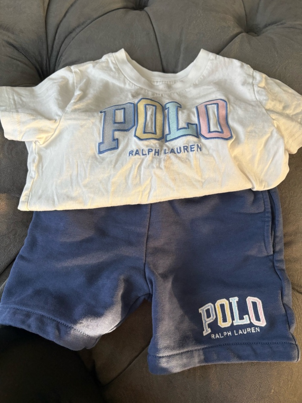 Ralph Lauren White Tee with Pastel Logo & Navy Shorts 3T